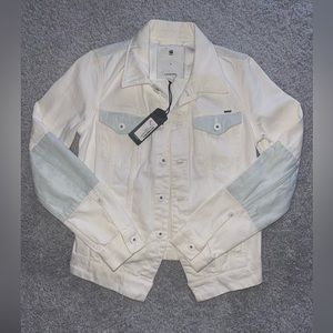 NWT G Star 3301 Straight Jacket Women's Size Small Light Aged Scatter White Blue